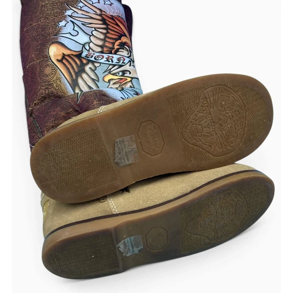 Vintage Y2K Ed Hardy Born Free Eagle Boots Womens 7 Suede Fur Lined Tattoo